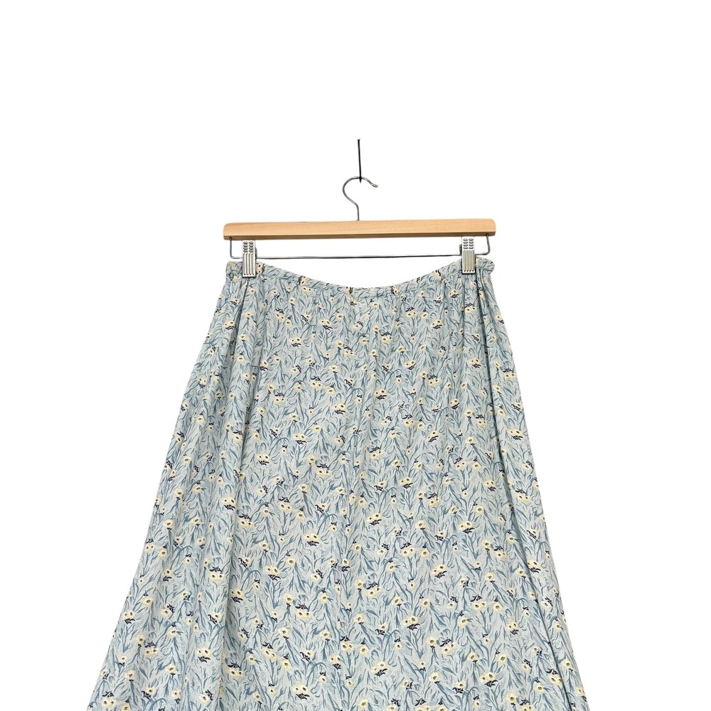 Vintage | Braemar | Floral Maxi Skirt Blue Yellow Rayon Made in Canada Size 10 - Picture 5 of 12